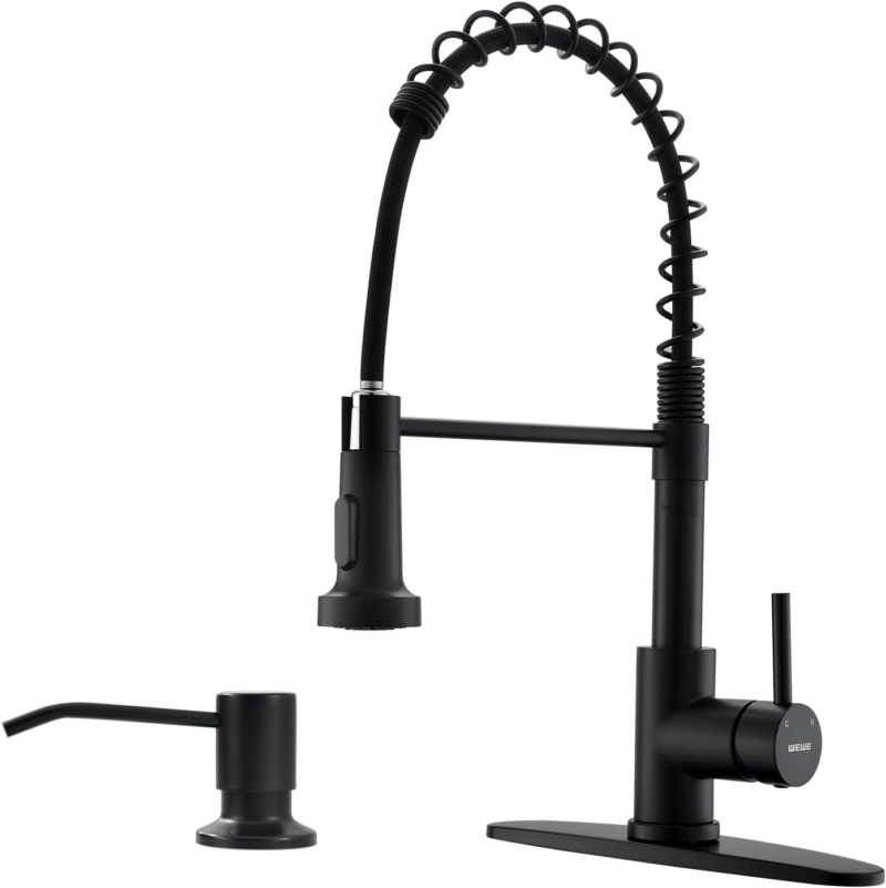 Kitchen Faucets with Pull down Sprayer Commercial Industrial Stainless Steel Single Handle Single Hole Spring Farmhouse RV Sink Faucet, Matte Black Kitchen Faucet for Laundry Utility Room Sink - Image 24