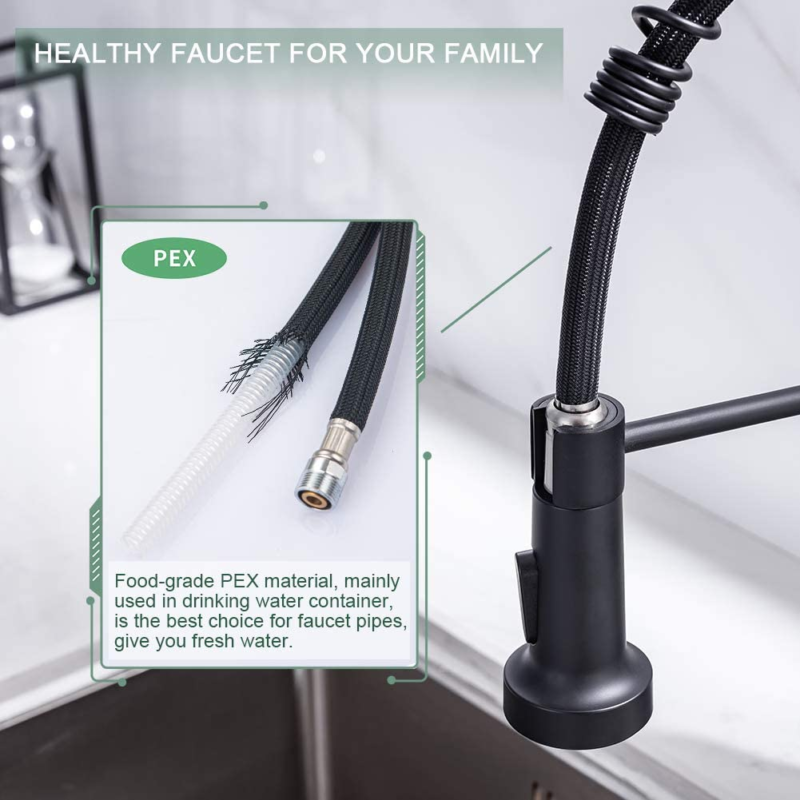 Kitchen Faucets with Pull down Sprayer Commercial Industrial Stainless Steel Single Handle Single Hole Spring Farmhouse RV Sink Faucet, Matte Black Kitchen Faucet for Laundry Utility Room Sink - Image 5