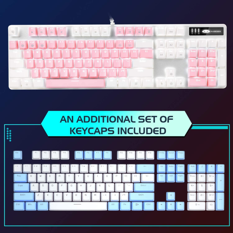 Mechanical Gaming Keyboard, New Upgraded Blue Switch 104 Keys White Backlit Keyboards, USB Wired Mechanical Computer Keyboard for Laptop, Desktop, PC Gamers(White & Pink) - Image 5