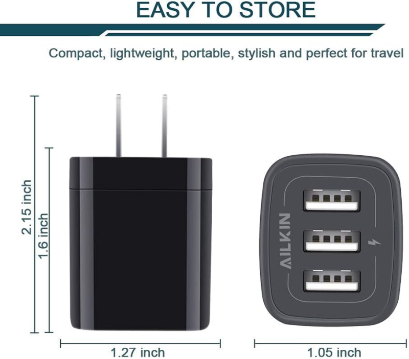 Wall Charger Plug, USB Charger Cube,  3.1A 3-Muti Port USB Adapter Power Plug Charging Station Box Black Base for Iphone 15 14 13 12 11 Pro Max/Se/Xr/Xs/X, Samsung Galaxy Phones USB Charge Block - Image 3