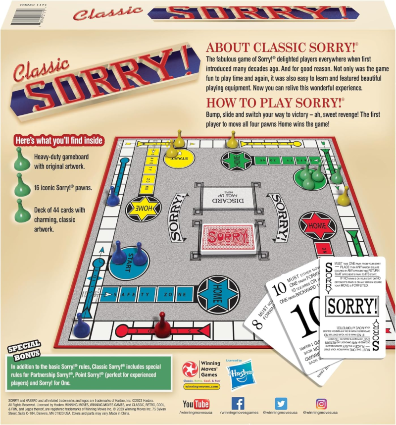 Classic Sorry with Retro Artwork and Components by  Games USA, a Family Favorite for Almost 100 Years, for 1-4 Players, Ages 6+ - Image 3