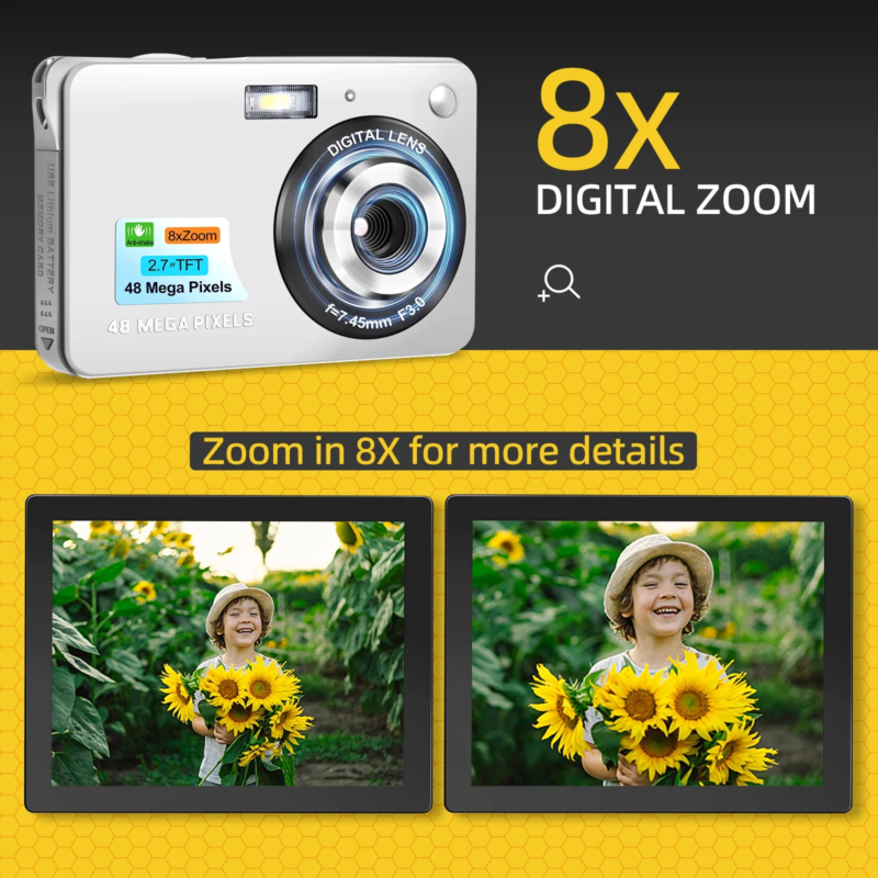 Kids Digital Camera 48MP 8X Digital Zoom Mini Compact Cameras, 2.7 Inch FHD Pocket Cameras - Image 6