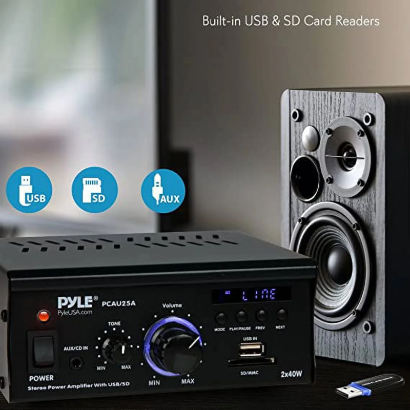 Audio Power Amplifier System - 2X40W Dual Channel Mini Theater Power Stereo Sound Receiver Box - Image 4
