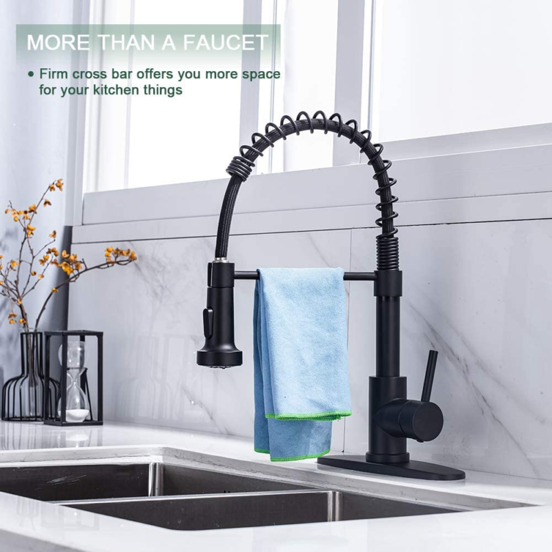 Kitchen Faucets with Pull down Sprayer Commercial Industrial Stainless Steel Single Handle Single Hole Spring Farmhouse RV Sink Faucet, Matte Black Kitchen Faucet for Laundry Utility Room Sink - Image 6