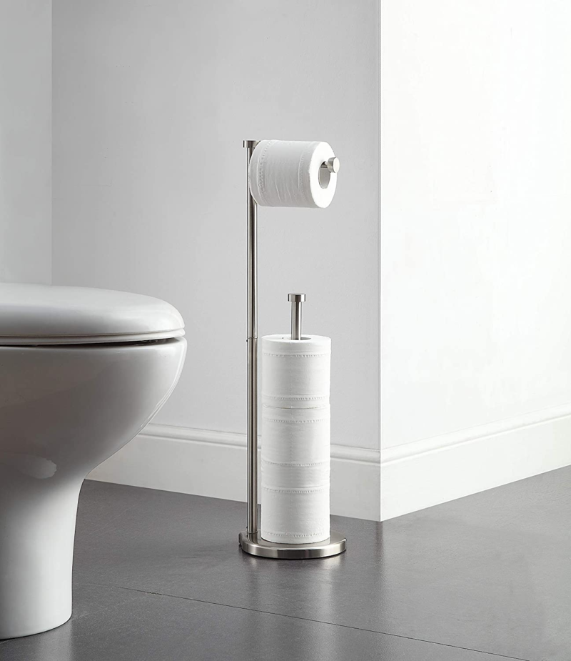 Free Standing Bathroom Toilet Paper Holder Stand with Reserve, Reserve Area Has Enough Space for Jumbo Roll - Image 2