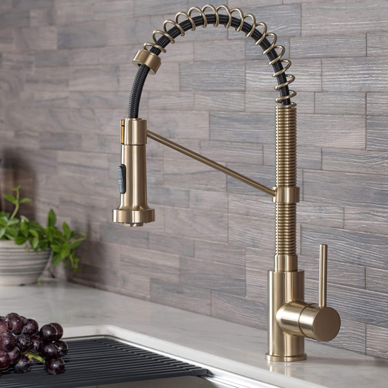 Bolden Commercial Style 2-Function Single Handle Pull down Kitchen Faucet in Brushed Gold, KPF-1610BG - Image 2