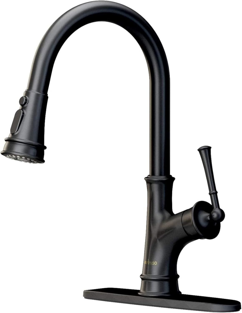 Pull down Kitchen Faucet with Sprayer Oil Rubbed Bronze, Single Handle One Hole High Arc Pull Out Spray Head Kitchen Sink Faucet with Deck Plate - Image 20