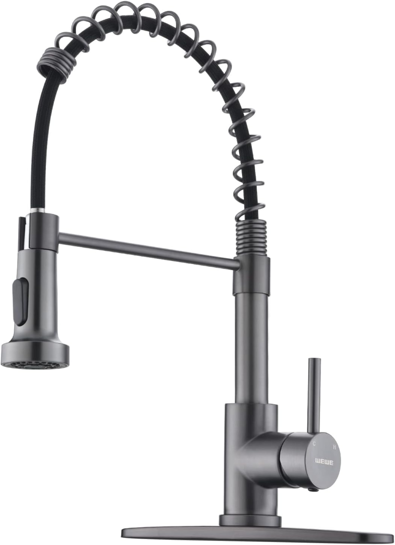 Kitchen Faucets with Pull down Sprayer Commercial Industrial Stainless Steel Single Handle Single Hole Spring Farmhouse RV Sink Faucet, Matte Black Kitchen Faucet for Laundry Utility Room Sink - Image 21