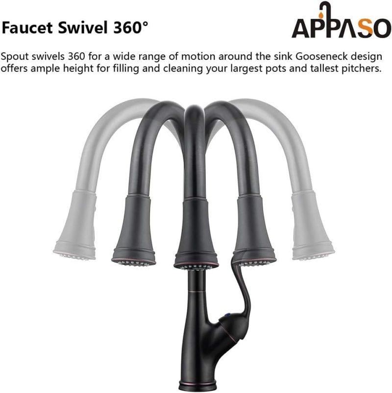 Pull down Kitchen Faucet with Sprayer Oil Rubbed Bronze, Single Handle One Hole High Arc Pull Out Spray Head Kitchen Sink Faucet with Deck Plate - Image 8