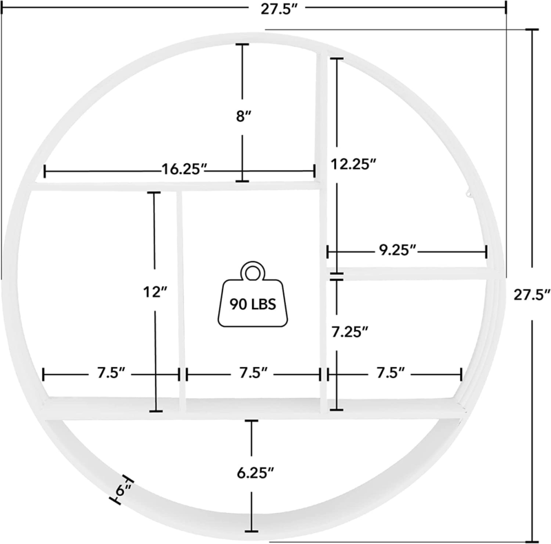 White Brody Wall Shelf, round 3 Tier Wall Mounted Floating Shelf for Bathroom, Bedroom, Living Room Decor, Metal, Industrial, 27.5 Inches - Image 2