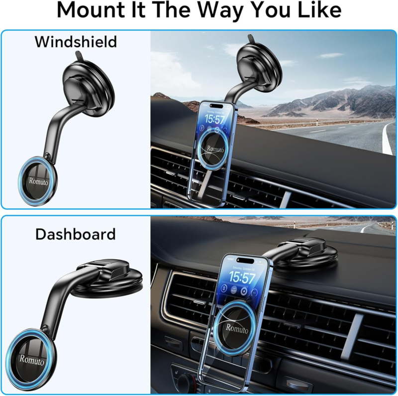 For Magsafe Car Mount【Strong Magnets】Magsafe Windshield Mount Magnetic Phone Holder for Car Dash Windshield Universal Hands Free Car Phone Holder for Iphone 16 15 14 13 Promax plus Magsafe Accessories - Image 2