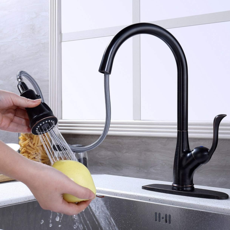 Pull down Kitchen Faucet with Sprayer Oil Rubbed Bronze, Single Handle One Hole High Arc Pull Out Spray Head Kitchen Sink Faucet with Deck Plate - Image 5