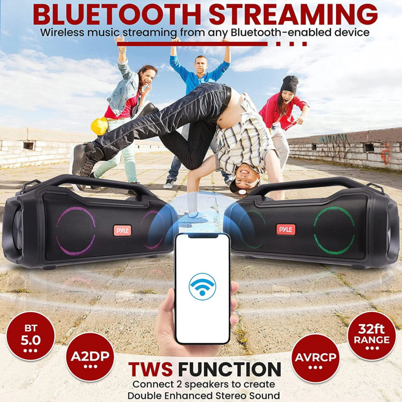 Virtual Assistance RGB Lighting Waterproof Wireless Bluetooth Portable Speaker, Black, PSBWP4 - Image 2