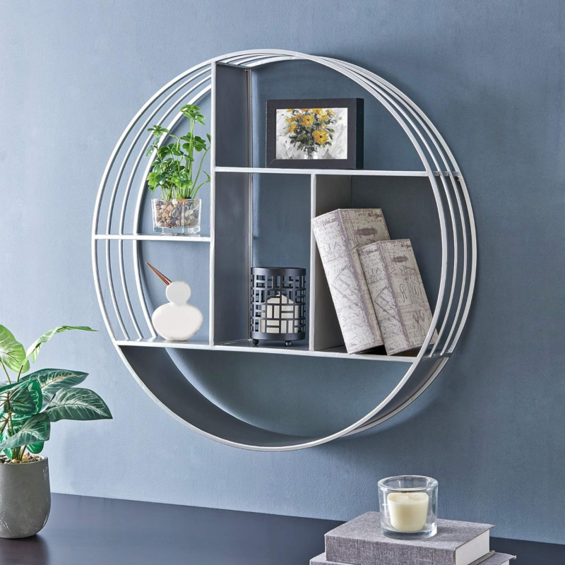 White Brody Wall Shelf, round 3 Tier Wall Mounted Floating Shelf for Bathroom, Bedroom, Living Room Decor, Metal, Industrial, 27.5 Inches - Image 9