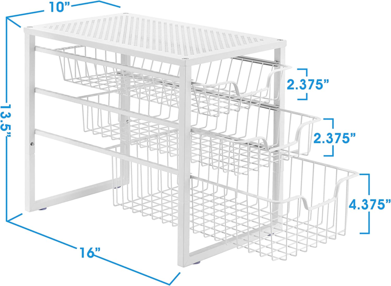 3-Tier under Sink Cabinet Organizer with Sliding Storage Drawer, Desktop Organizer for Kitchen Bathroom Office, Stackable, White - Image 3