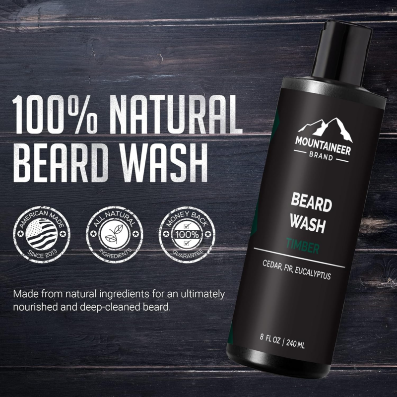 Beard Wash for Men | 100% Natural Beard Shampoo | Thick Cleaning Softening Lather for Hair and Skin | Hydrate and Detangle | Grooming Treatment | Timber Scent 8Oz - Image 2