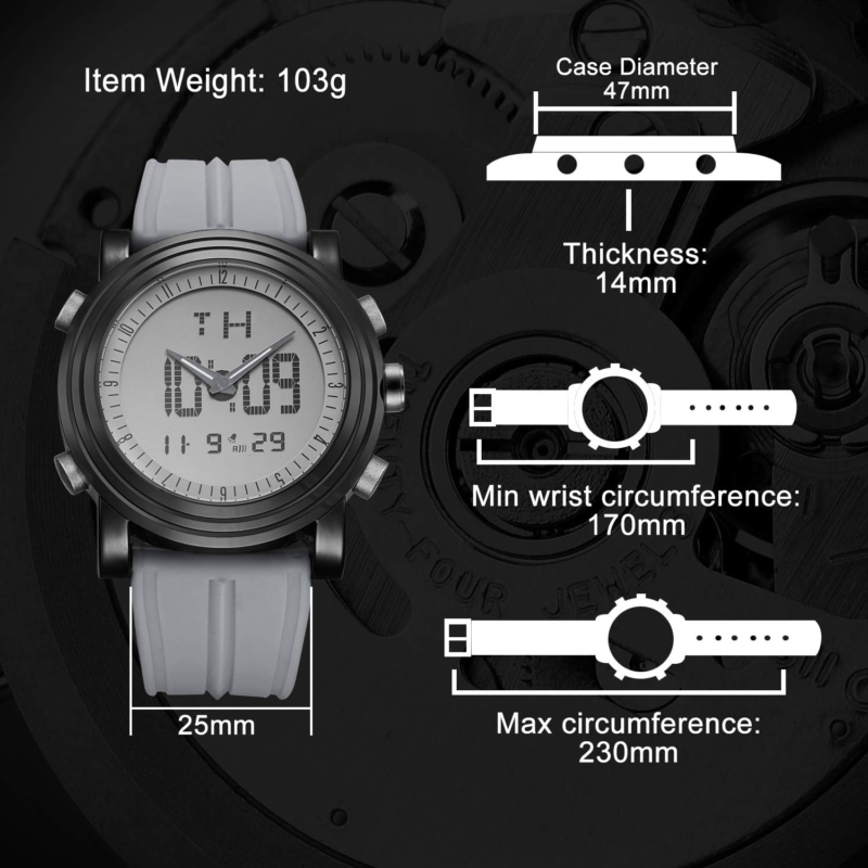 Mens Analog Digital Sport Watches with Alarm Stopwatch LED Backlight Rubber Strap - Image 2