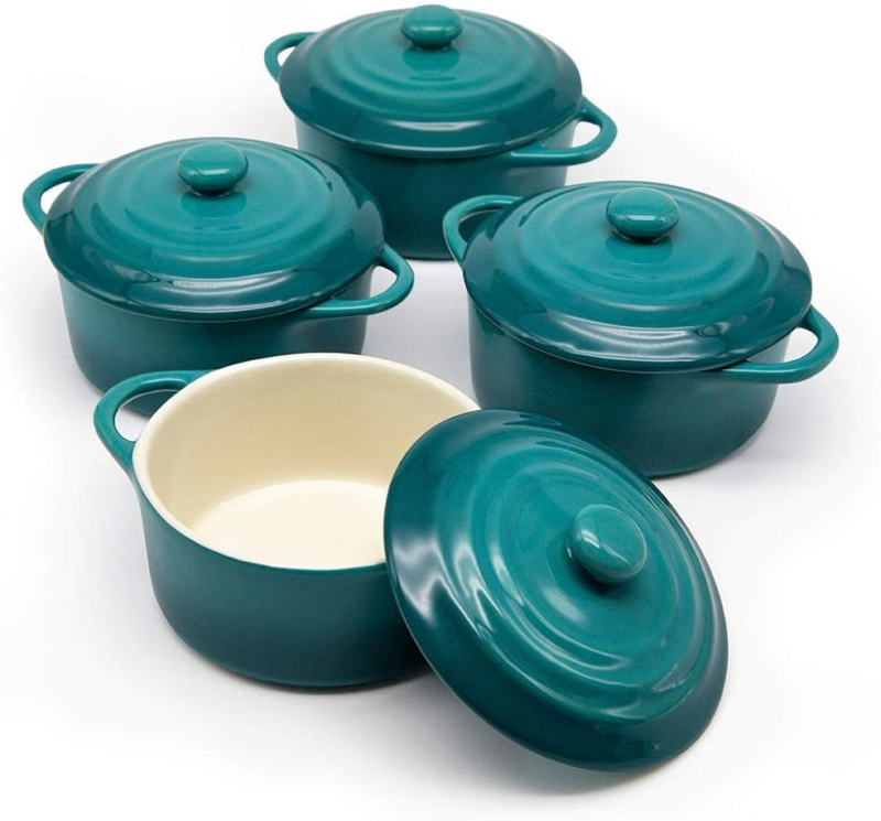 Ceramic Mini Cocotte Set, Small Casserole Dishes with Lids and Handles, Individual Baking Ramekins, Oven, Microwave & Dishwasher Safe, Stoneware, 12 Oz, Set of 4 - Image 10