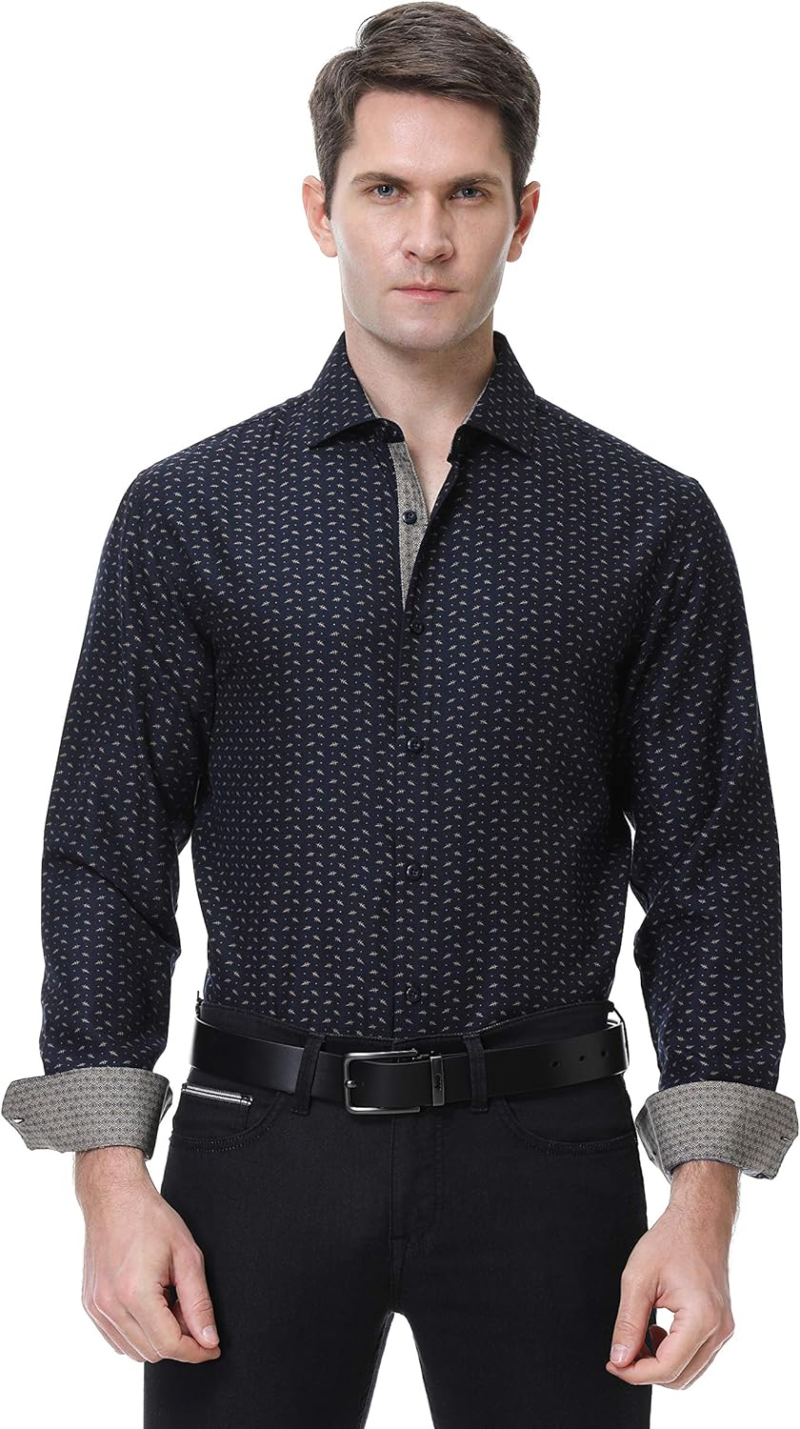 Mens Printed Dress Shirts Easy Care Regular Fit Long Sleeve Casual Button down Shirt for Men (Print14,M) - Image 4