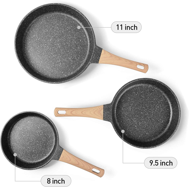 Frying Pans Nonstick, Induction Frying Pan Set Granite Skillet Pans for Cooking Omelette Pan Cookware Set with Heat-Resistant Handle, Christmas Gift for Women (8" &9.5" &11") - Image 2