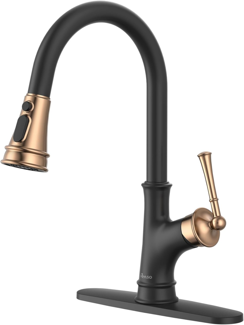 Pull down Kitchen Faucet with Sprayer Oil Rubbed Bronze, Single Handle One Hole High Arc Pull Out Spray Head Kitchen Sink Faucet with Deck Plate - Image 9