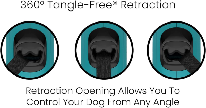 Monochrome 360° Tangle-Free Retractable Dog Leash | 16 Ft Strong Nylon Tape (Small, Aqua) - Image 3