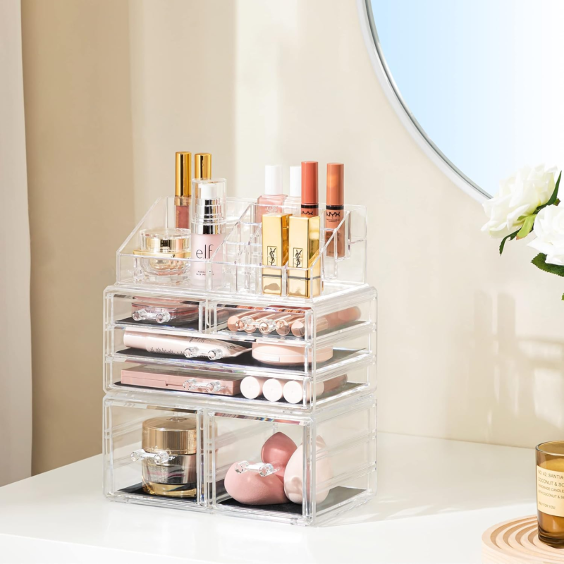 Acrylic Clear Dustproof Makeup Storage Organizer Drawers Large Skin Care Cosmetic Display Cases for Bathroom Stackable Storage Box with 6 Drawers for Vanity (Clear) - Image 5