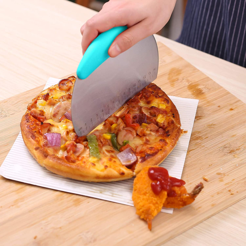 1 Pcs Dough Pastry Scraper Chopper/Stainless Steel Dough Scraper Cutter with Ergonomic Rubber Non-Slip Grip/Dough Scraper Cutter/Pro Pastry Pizza Cutter Chopper (Blue) - Image 7