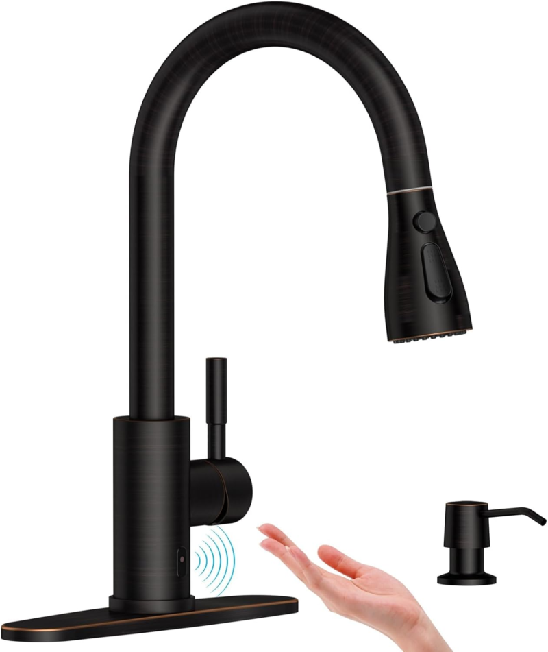 Pull down Kitchen Faucet with Sprayer Oil Rubbed Bronze, Single Handle One Hole High Arc Pull Out Spray Head Kitchen Sink Faucet with Deck Plate - Image 16
