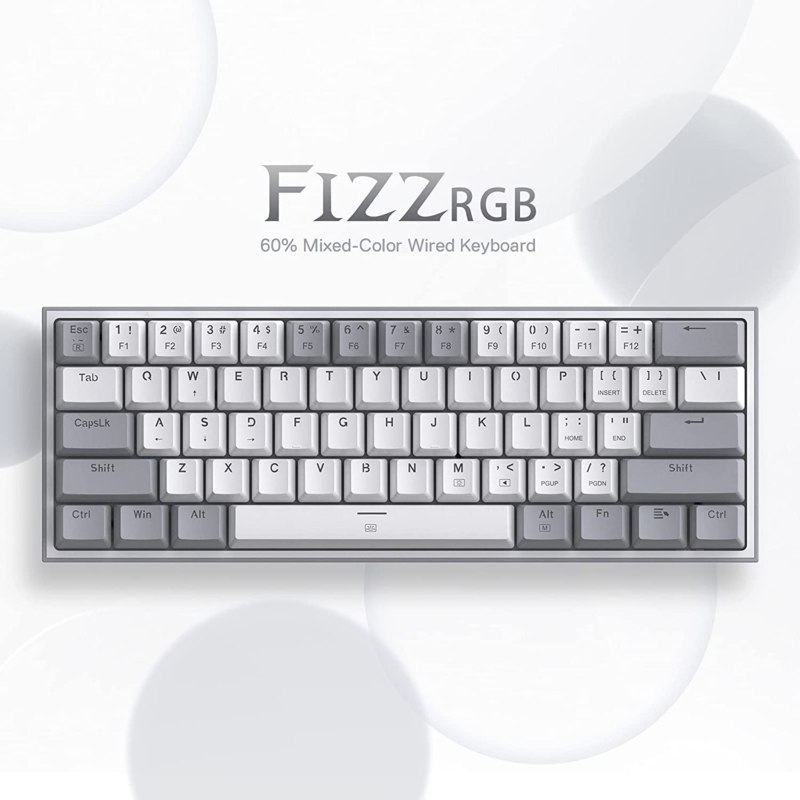 K617 Fizz 60% Wired RGB Gaming Keyboard, 61 Keys Hot-Swap Compact Mechanical Keyboard W/White and Grey Color Keycaps, Linear Red Switch, Pro Driver/Software Supported - Image 2