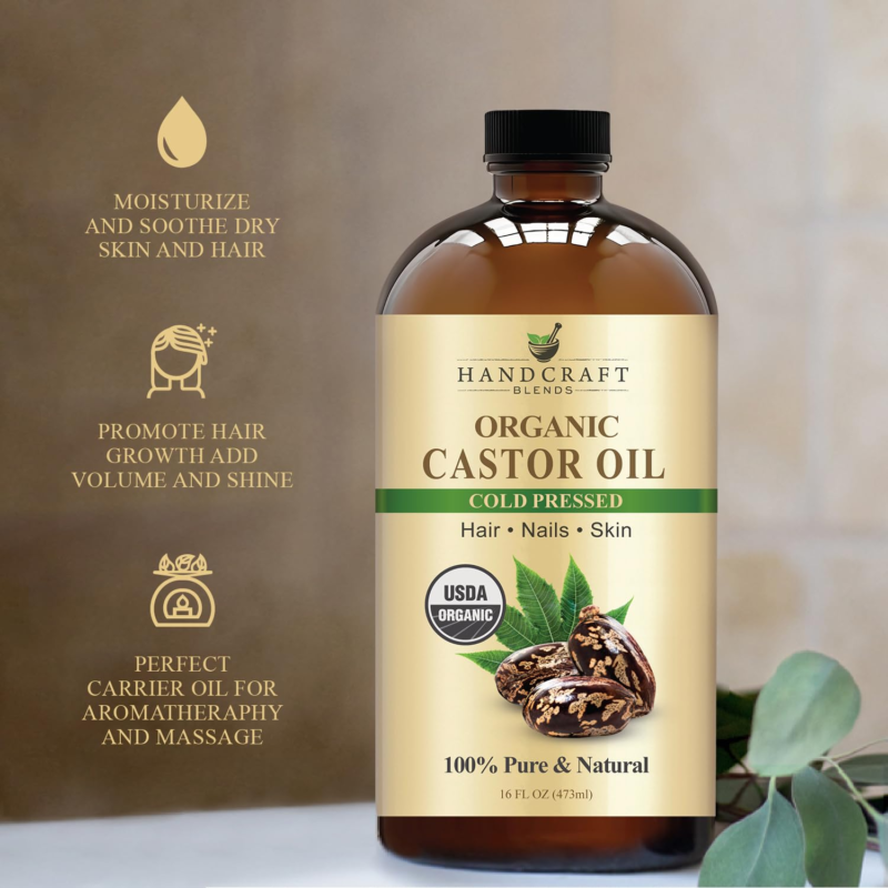 Cold-Pressed Organic Castor Oil in Glass Bottle - 16 Fl Oz - 100% Pure and Natural - Premium Grade Carrier Oil for Hair Growth, Eyelashes and Eyebrows - Hair and Body - Image 6