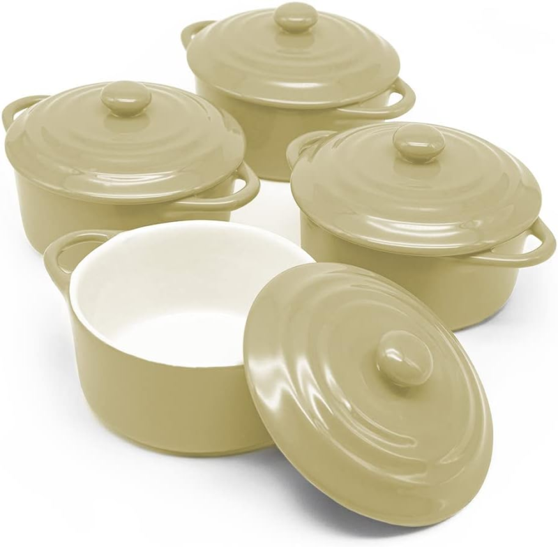 Ceramic Mini Cocotte Set, Small Casserole Dishes with Lids and Handles, Individual Baking Ramekins, Oven, Microwave & Dishwasher Safe, Stoneware, 12 Oz, Set of 4 - Image 8