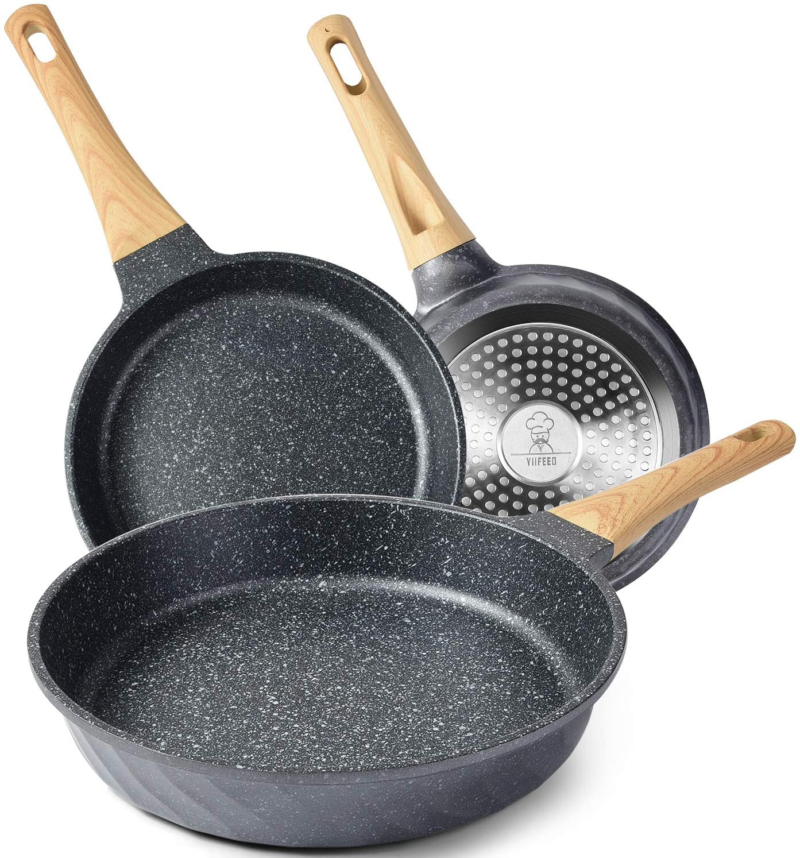 Frying Pans Nonstick, Induction Frying Pan Set Granite Skillet Pans for Cooking Omelette Pan Cookware Set with Heat-Resistant Handle, Christmas Gift for Women (8" &9.5" &11") - Image 7