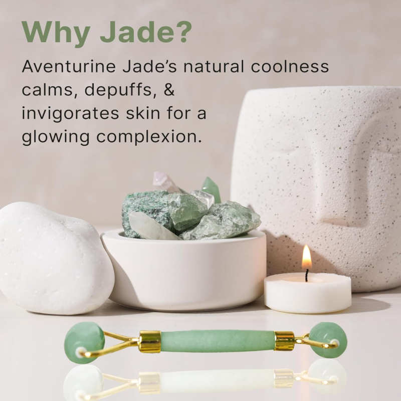 Jade Roller for Face - Smoothes Fine Lines & Wrinkles, Valentines Day Gifts, Face Massager Skin Care Tools with Small Eye Roller for Puffy Eyes, De-Puffing Facial Tool, Self Care Gifts for Women - Image 5