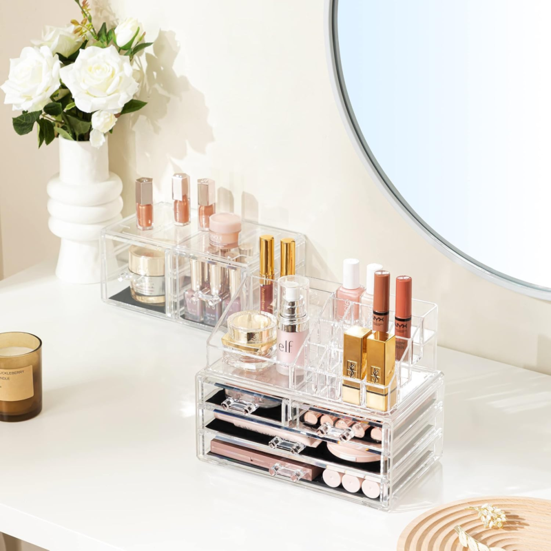 Acrylic Clear Dustproof Makeup Storage Organizer Drawers Large Skin Care Cosmetic Display Cases for Bathroom Stackable Storage Box with 6 Drawers for Vanity (Clear) - Image 3