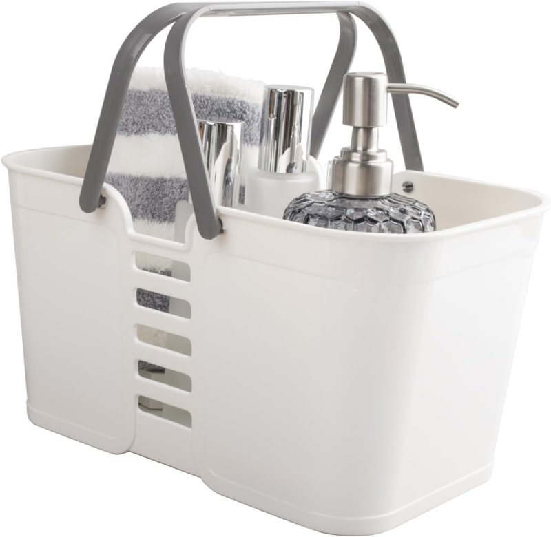 Plastic Storage Baskets with Handles, Storage Bin Shower Caddy Organizer for Bathroom and Kitchen, White