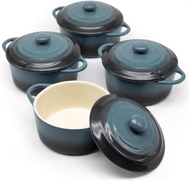 Ceramic Mini Cocotte Set, Small Casserole Dishes with Lids and Handles, Individual Baking Ramekins, Oven, Microwave & Dishwasher Safe, Stoneware, 12 Oz, Set of 4 - Image 7