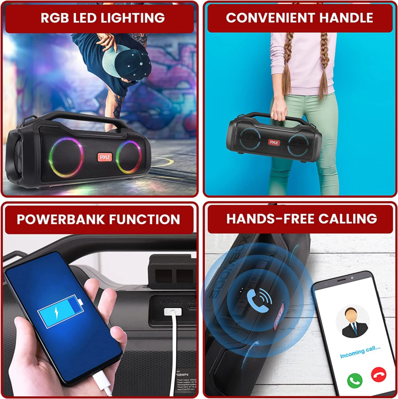 Virtual Assistance RGB Lighting Waterproof Wireless Bluetooth Portable Speaker, Black, PSBWP4 - Image 5