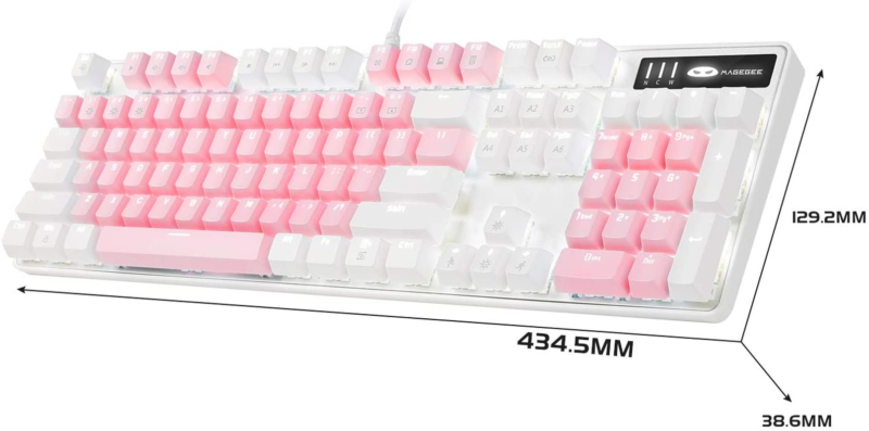 Mechanical Gaming Keyboard, New Upgraded Blue Switch 104 Keys White Backlit Keyboards, USB Wired Mechanical Computer Keyboard for Laptop, Desktop, PC Gamers(White & Pink) - Image 2