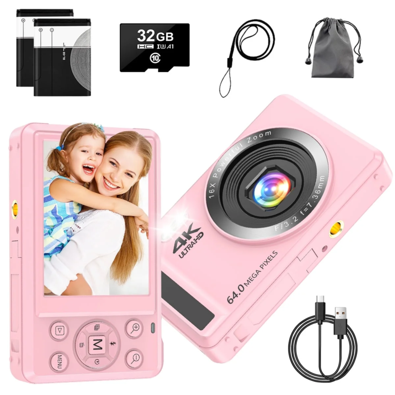 Digital Camera 4K UHD 64MP Vlogging Camera, Autofocus Compact Camera with 16X Digital Zoom, Point and Shoot Digital Camera with 32GB SD Card & 2 Batteries - Image 8