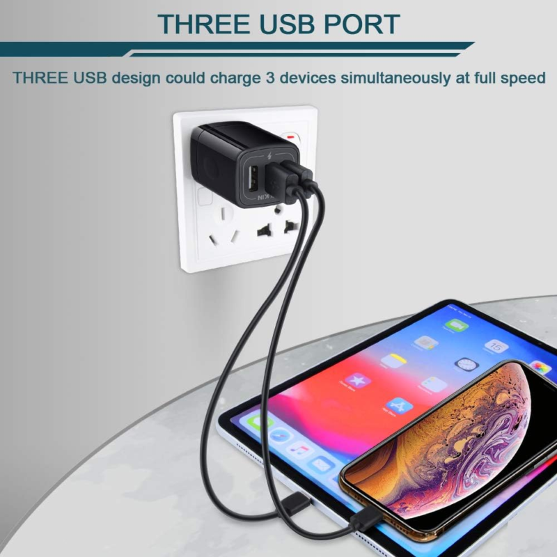 Wall Charger Plug, USB Charger Cube,  3.1A 3-Muti Port USB Adapter Power Plug Charging Station Box Black Base for Iphone 15 14 13 12 11 Pro Max/Se/Xr/Xs/X, Samsung Galaxy Phones USB Charge Block - Image 5