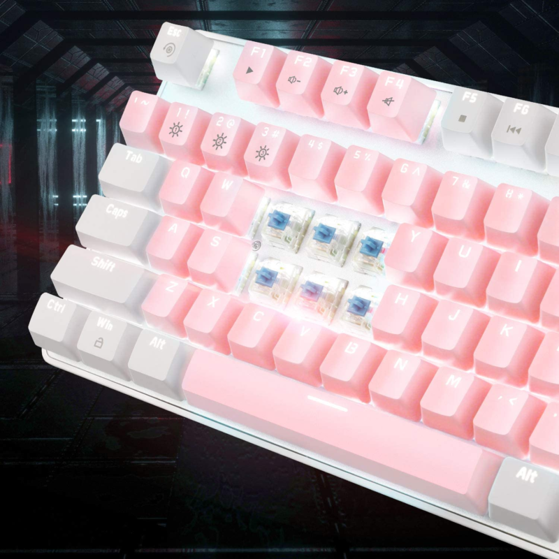 Mechanical Gaming Keyboard, New Upgraded Blue Switch 104 Keys White Backlit Keyboards, USB Wired Mechanical Computer Keyboard for Laptop, Desktop, PC Gamers(White & Pink) - Image 3