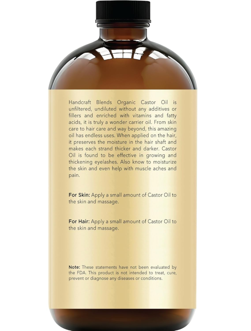 Cold-Pressed Organic Castor Oil in Glass Bottle - 16 Fl Oz - 100% Pure and Natural - Premium Grade Carrier Oil for Hair Growth, Eyelashes and Eyebrows - Hair and Body - Image 2